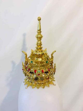 Traditional Thai Style Dance Costume Gold Headdress Crown Tiara Arts Craft Ram