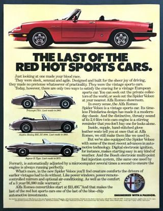 1986 Alfa Romeo Spider Veloce Convertible Tr3 Healey 3000 Photo Vintage Print Ad