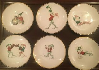 Six Restoration Hardware Naughty Elves Plate Set Vintage Christmas - 7 3/4 In