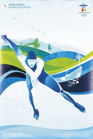 Vintage Poster Vancouver Winter Olympics 2010 Speed Skating Race Sports