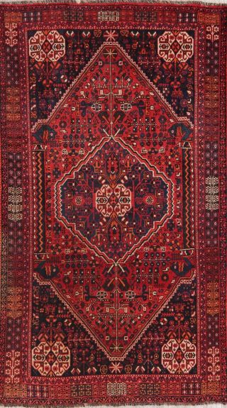 Vintage Geometric Tribal Red Abadeh Area Rug Hand - Knotted Oriental Wool 5 