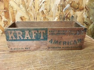 Vintage Kraft Brick American Process Cheese - 5 Lbs Wooden Crate Blue Graphics