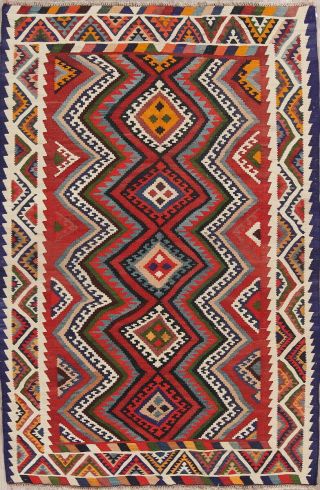 Hand - Woven One - Of - A - Kind Vintage Geometric Kilim Abadeh Oriental Area Rug 5 