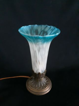Vintage Andrea By Sadek Horn Glass Table Lamp Light Blue And White