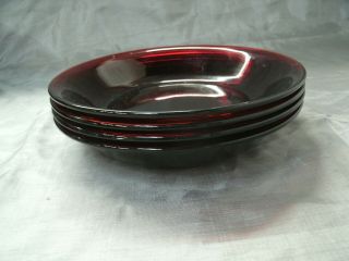Anchor Hocking R1700 Royal Ruby Red Set Of 4 - 7 1/2 " Coupe Soup Bowls Vintage Ec