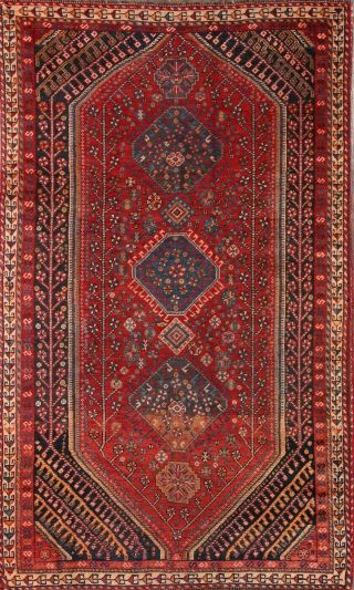 Pre - 1900 Antique Vegetable Dye Geometric Tribal Qashqai Persian Oriental Rug 5x8