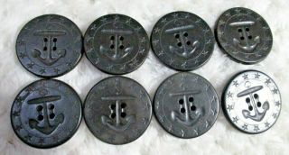 8 Wwi Peacoat Buttons 13 Star Lg 4 Ahrco Hp Us Navy Black Anchor/rope Freeshp