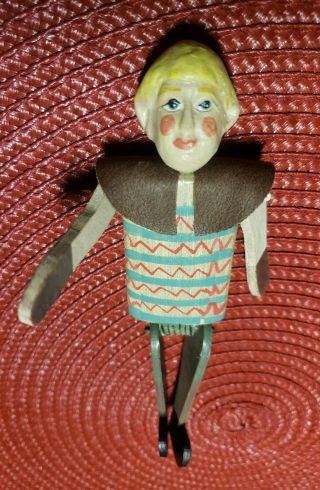 Miniature Vintage Folk Art Hand Carved Wooden Puppet Figure