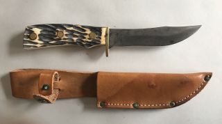 Vintage Imperial Hunting Knife With Smooth Leather Sheath