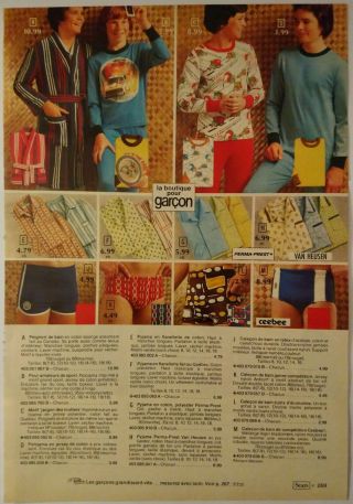 1977 Vintage Paper Print Ad Fashion Boys Clothing Peignoir Pajamas Calecon Shirt