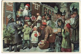 German Wwi Christmas Card Santa Claus On Train To Front