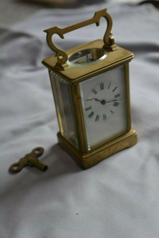 Antique Carriage Clock With Key.  Enamel Dial.