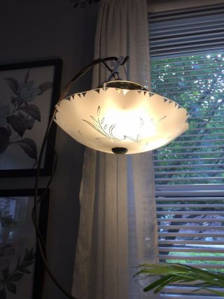 Vintage Round Glass Ceiling Light 4 Bulb Scalloped Glass Shade Fixture 1950’s