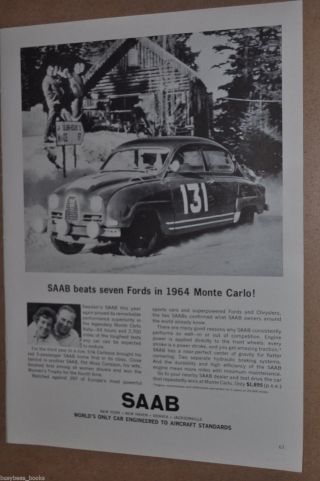 1964 Saab Advertisement,  Saab Sedan,  Monte Carlo Rally Race Car,  Erik Carlsson