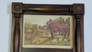 Vtg Wood Frame Mirror CURRIER & IVES - AMERICAN HOMESTEAD SPRING - Blossoms nb 2