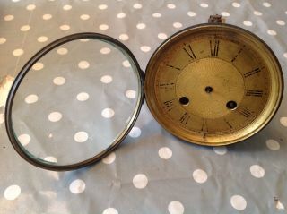Antique French Clock Movement Frame Brass Dial Good Bevelled Glass Bezel
