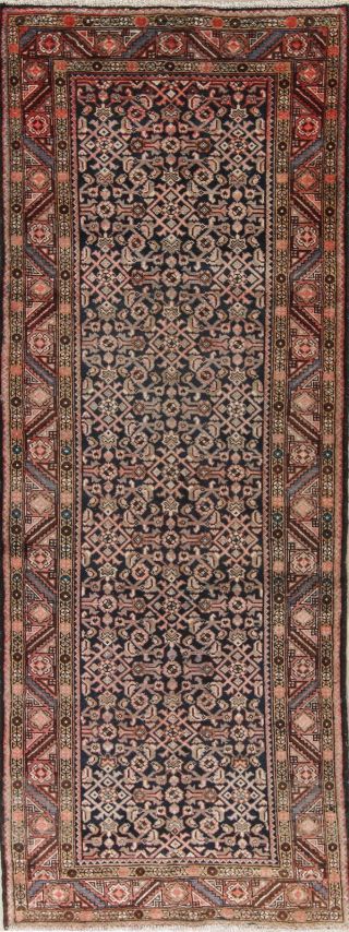 Antique All - Over Black/pink Hamadan Oriental Hand - Knotted Wool Runner Rug 4 