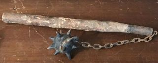 Rare Old German Flail Ball And Chain Ww1 Morningstar Wall Decoration Antique