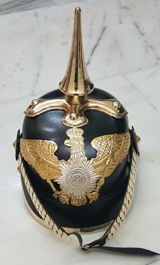 German Pickelhaube Long Spiked Helmet Wwi Black Leather Prussian Helmet