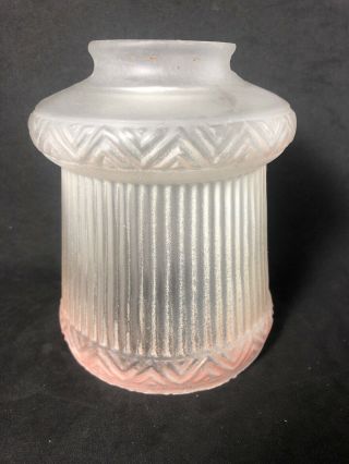 Vintage Frosted Glass Lamp Shade With Ribbed Sides And Pink Rim (2x)