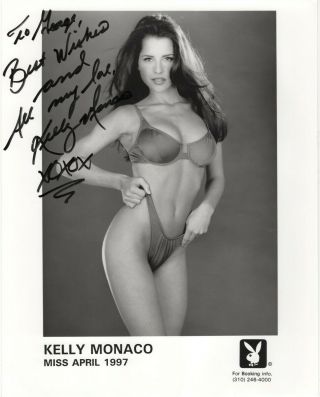 Kelly Monaco Autographed 8 " X10 " B&w Photograph,  Personalized.  Miss April 1997.