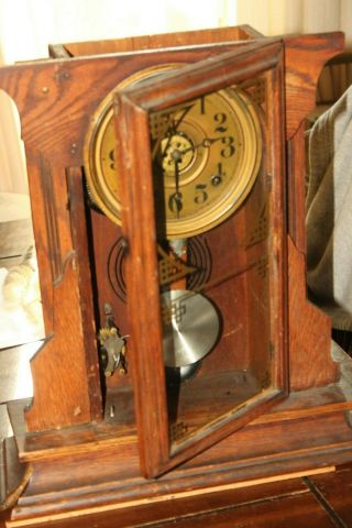 Antique E.  Ingraham Co.  Kitchen Mantle Clock Alarm Chime Gingerbread P/r