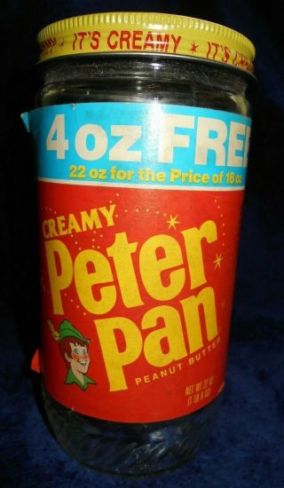 Vintage Peter Pan Peanut Butter Creamy Glass Jar 22 Oz (18 Oz,  4 Oz) Empty