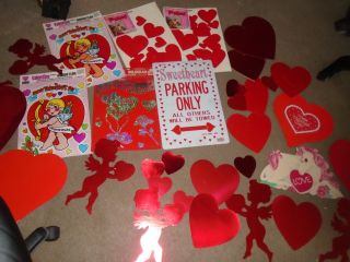 30,  Vintage (valentine’s Day) Paper Die Cut Decorations/cupids/hearts Window Cling