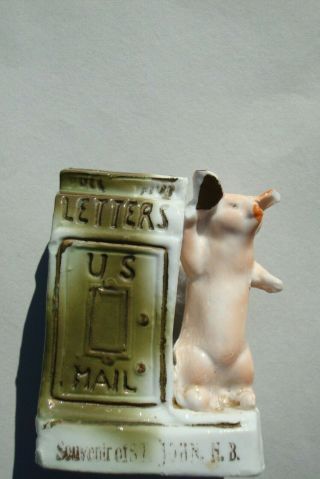 Antique German Souvenir Porcelain China Fairing Pink Pig U.  S.  Mailbox