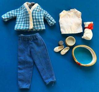 Ideal Tammy,  Pepper Dodi Doll Outfit Cats Meow Vintage 1965 Era With Cat,  Bed