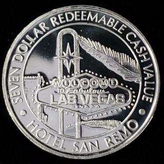 1993 Ct San Remo Hotel Casino $7 Silver Strike Las Vegas Sign Token /srh9379