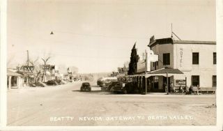 Vintage Rppc Postcard Beatty Nevada Nv " Gateway To Death Valley " Bars Hotels