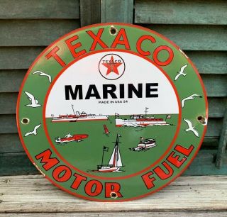 Vintage Texaco Marine Porcelain Sign Gas Service Station Pump Plate Motor Oil