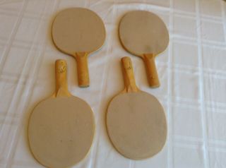 (4) Vintage Wood Sandpaper Ping Pong Paddles 6038 Wilson 3 Ply