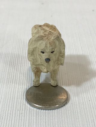 Miniature Antique Carved Wood Folk Art Pomeranian? Like Dog 1 1/8 " H Figurine