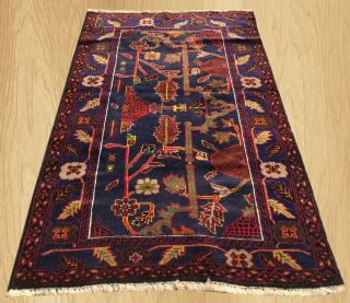 Authentic Hand Knotted Vintage Afghan Taimani Balouch Wool Area Rug 5 X 3 Ft