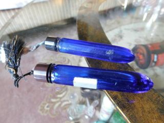2 Vintage Bourjois Evening in Paris Cologne Perfume Bottles Vials Cobalt Blue 3