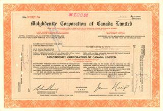 Molybdenite Corporation Of Canada Limited - Stock Certificate