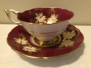 Royal Stafford Bone China England Tea Cup Saucer 8512 Red Gold Leaves