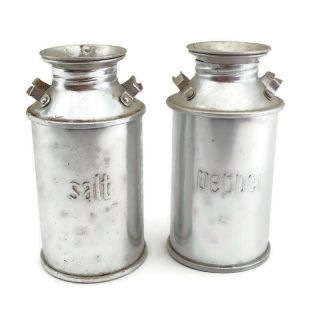 Metal Milk Can Salt & Pepper Shakers Set Aluminum Country Farm House Jug Decor
