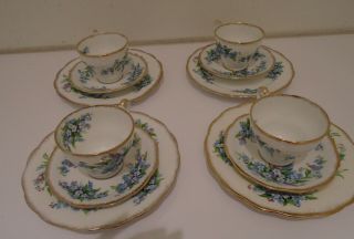 Vintage Royal Standard Forget - Me - Not,  4 Tea Cups,  4 Saucers,  4 Dessert Plates
