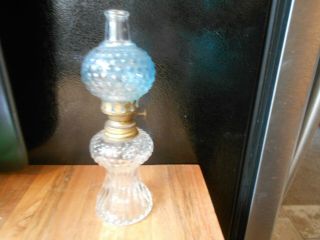 Vintage Small Hobnail Glass Oil / Kerosene Lantern Lamp Light With Blue Hint