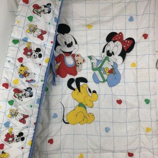 Vtg Disney Baby Mickey Mouse Minnie Crib Bumper Pads Blanket Comforter Dundee