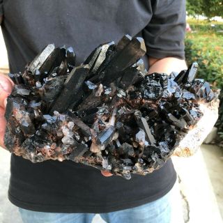 12.  4lb Natural Black Quartz Crystal Cluster Mineral Specimen Rare Dl57