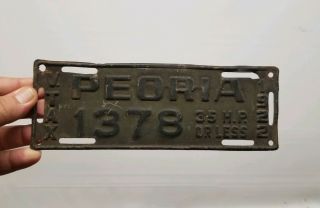 Vintage 1922 Peoria Illinois License Plate Tag Automobile Vehicle Tax 35 Mph