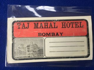 Vintage Travel Luggage Label India Taj Mahal Hotel Bombay Souvenir