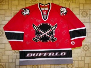 Vintage Buffalo Sabres Red Koho Jersey Swords Adult Xl - Signed By Many