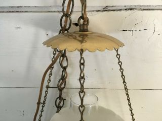 Vintage White Milk Glass Hobnail Globe Hanging Hurricane Electric Lamp Light 2