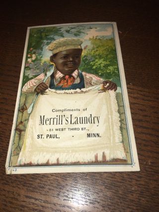 Rare Late 1800s Trade / Advertising Card Black Americana Merrill’s Laundry Minn