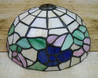 Vintage Tiffany Style Stained Slag Glass Lamp Shade Pink Blue Green Floral 8.  5 "